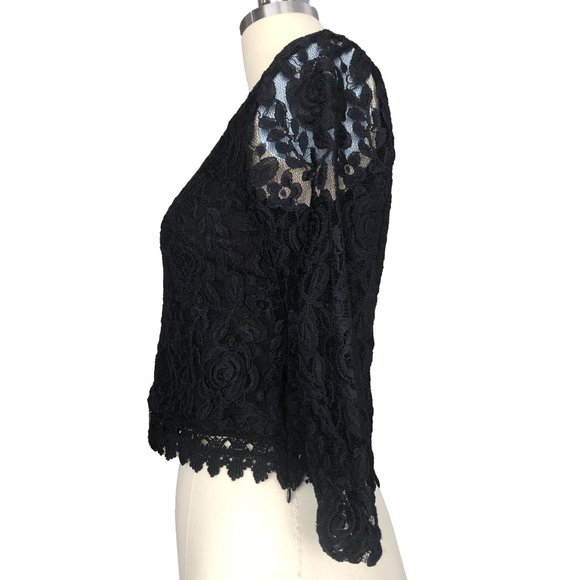 Size M Black Lace Trim Top - Picture 5 of 8